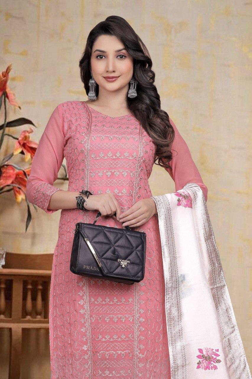 MANU SET-chikankari work With Cotton Borer work palazzo & beautiful jecard dupatta