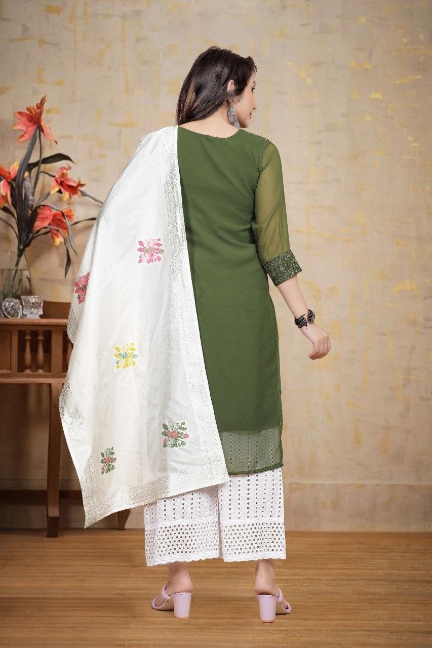 MANU SET-chikankari work With Cotton Borer work palazzo & beautiful jecard dupatta