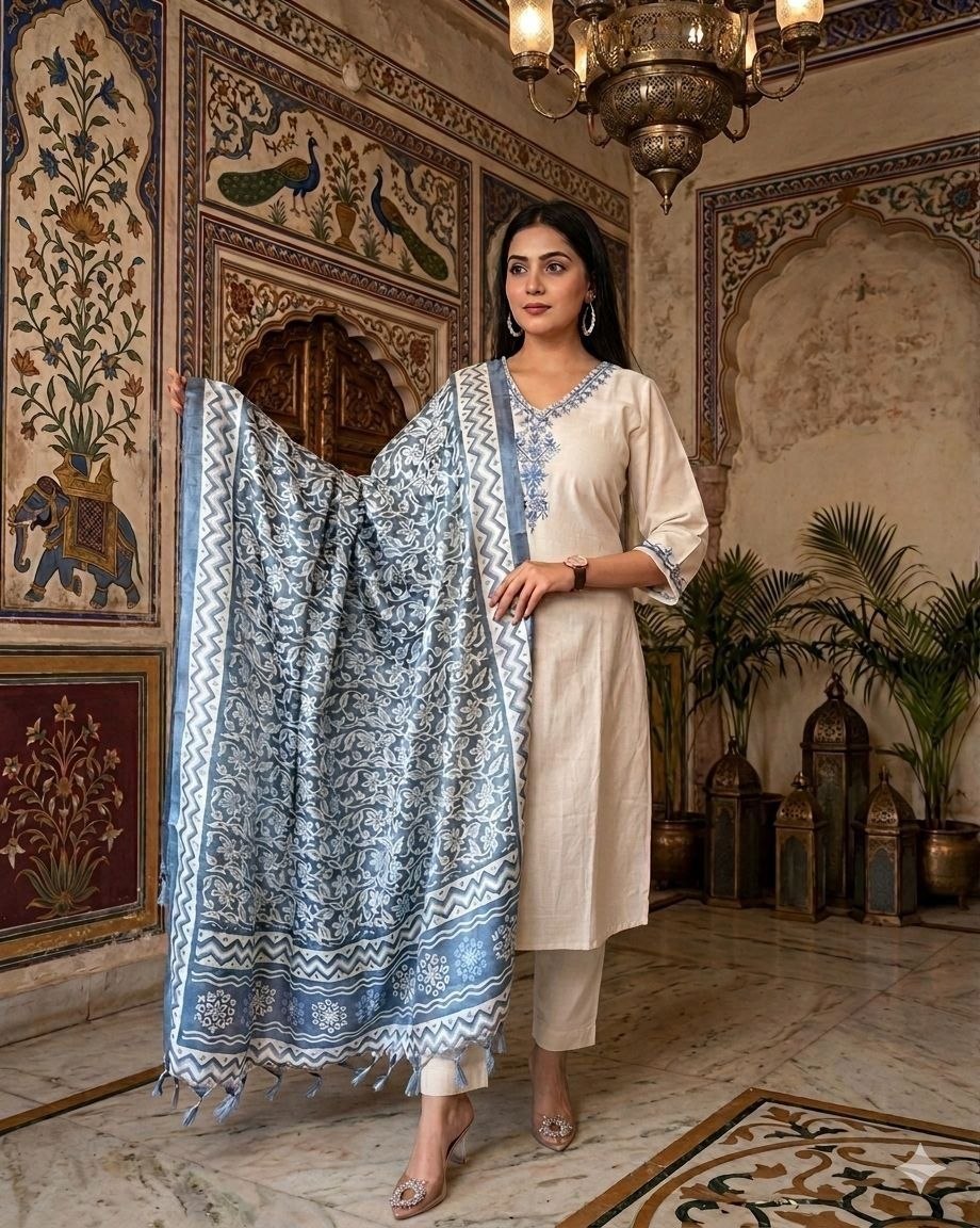 VISHWA (વિશ્વા )-Kora Cotton With Embroidery Work