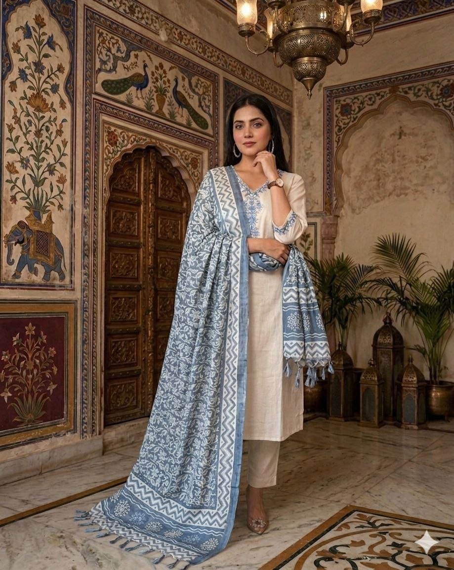VISHWA (વિશ્વા )-Kora Cotton With Embroidery Work
