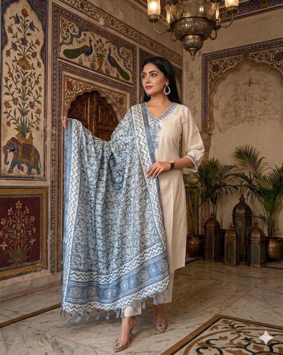VISHWA (વિશ્વા )-Kora Cotton With Embroidery Work