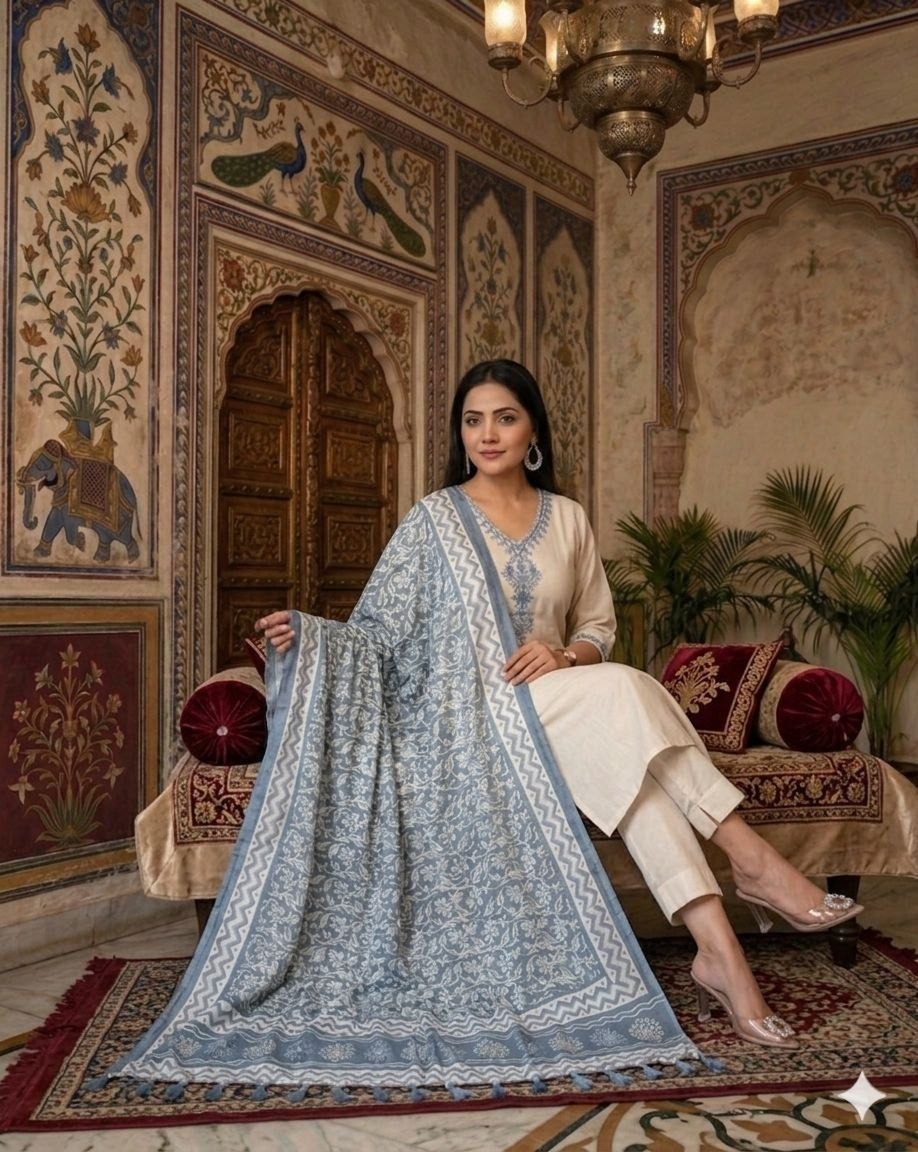 VISHWA (વિશ્વા )-Kora Cotton With Embroidery Work